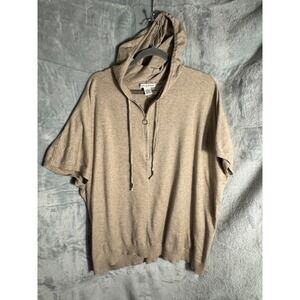 Poppy & Whimsy Tan Quarter Zip‎ Knit Hoodie Sweater soft neutral 1X Womens